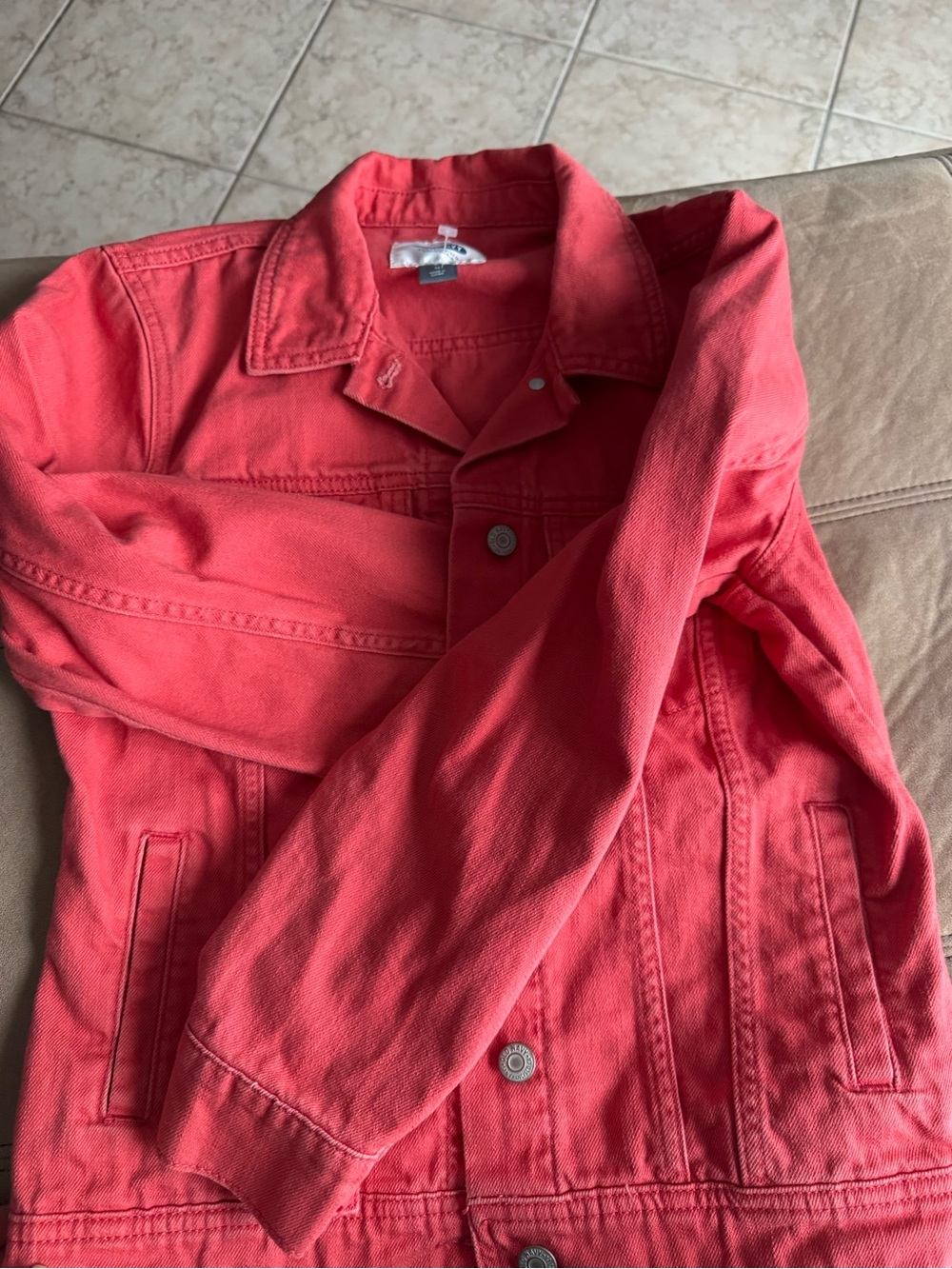 Old Navy Coral-Red Denim Jacket - Picture 5 of 7